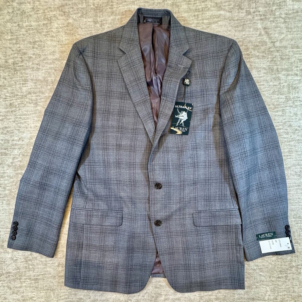 Lauren Ralph Lauren Men's Ultraflex Grey Plaid Sport Coat Blazer Size 42 L NWT